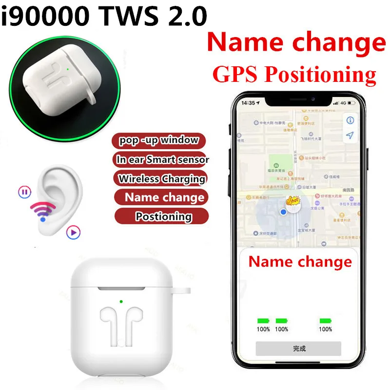 [Name Change + GPS Positioning] i90000 TWS 2.0 Wireless Bluetooth Earphone Smart Sensor Airpots for Iphone 11 Samsung Honor
