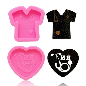 

Shiny Glossy Doctor Stethoscope Love Heart Shape Keychain Pendant Silicone Mould DIY Craft Tool Crystal Epoxy Resin Mold