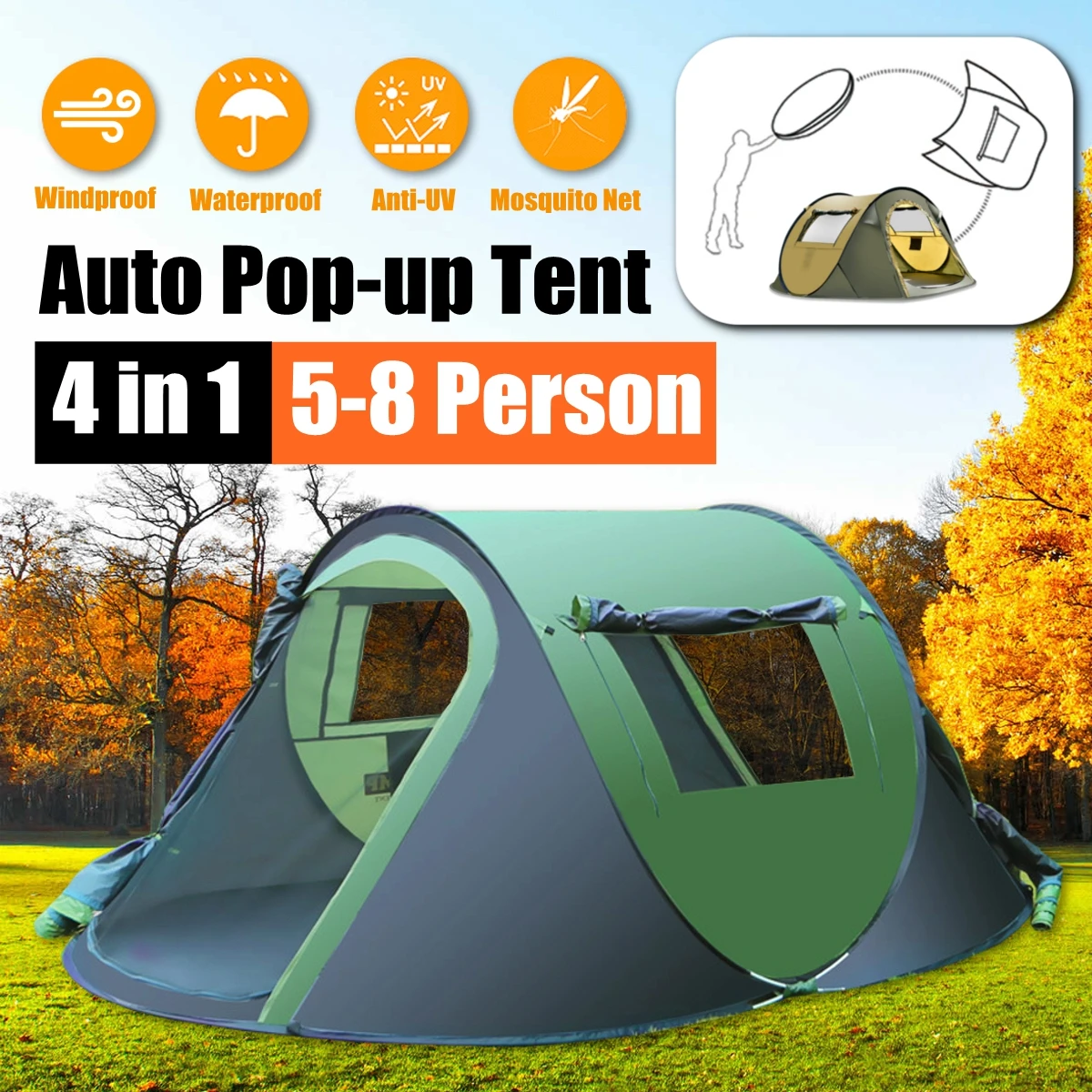 

outdoor 5-8 persons automatic speed open throwing pop up windproof waterproof beach camping tent large space