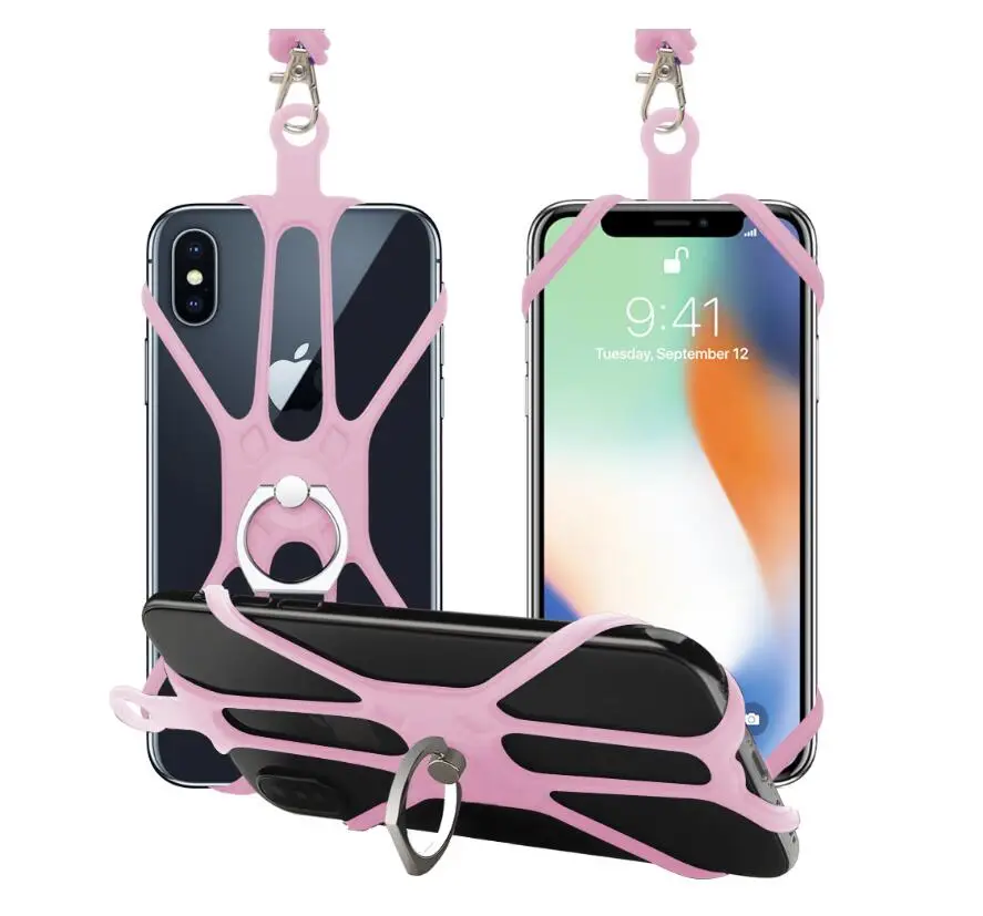 pink Универсальный строп для телефона силиконовый спортивный ремешок для телефона ремешки для мобильных телефонов кольцо держатель Чехол шеи висячая цепь для сматывания троса - Цвет: pink