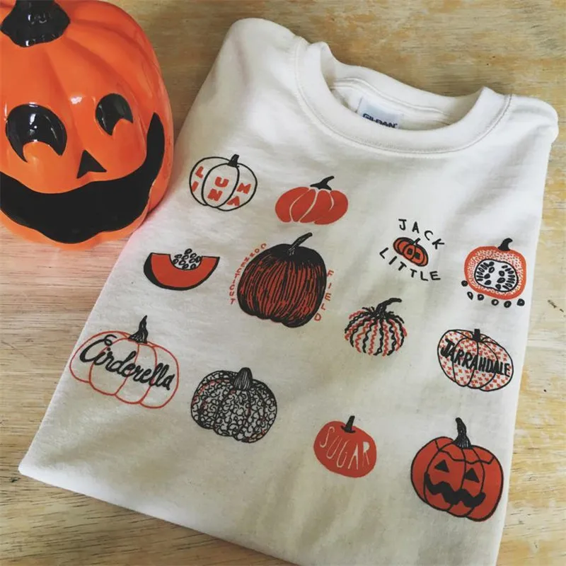 

Hillbilly 100% Cotton Print Women Graphic T Shirt Pumpkin Short Sleeve O Neck T-Shirt Halloween Carnival Night tee Shirts Female
