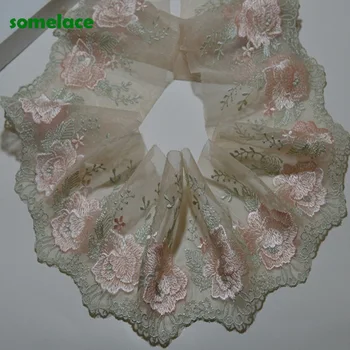 

3Yds/lot 11cm Wide Transparent Gauze Fluorescent Pink Floral Lace Trim with Design for Wedding Bridal,Garment Decoration19122103