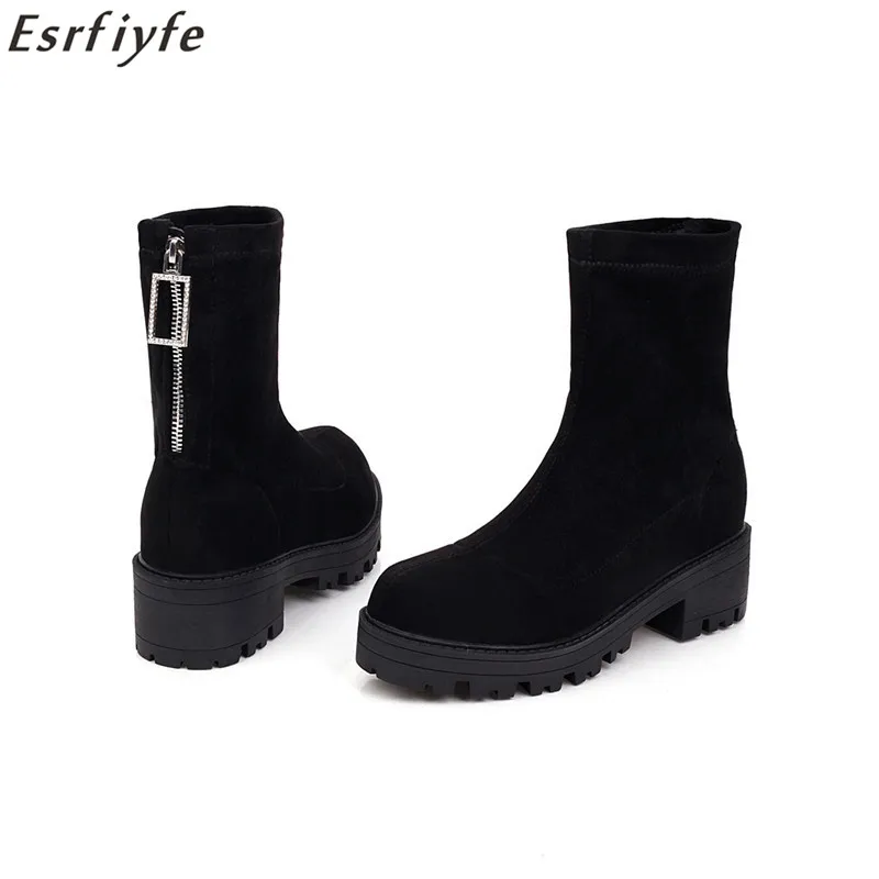 ESRFIYFE 2020 New Women Nubuck Ankle Boots High Heel Platform Black Autumn Winter Female Shoes Rubber Sole Zipper Casual | Обувь