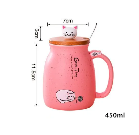 450 мл мультфильм керамика кружка с изображением кошачьей мордочки с крышкой и ложкой кофе чашки для молока чая чашка для завтрака посуда для напитков Новинка подарки