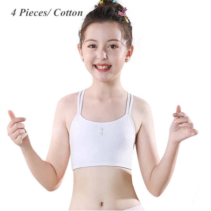 

4 PCS/Lot Girls Bra Cotton Kids Dancing Running Training Bras Soft Children Underwear Adolescente Tops Crop Brassiere For Girls