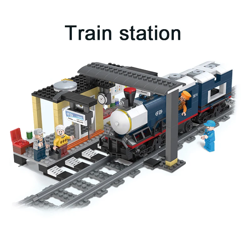 Tanie Dworzec kolejowy klocki dla dzieci klocki kompatybilne z LegoINGlys tor kolejowy