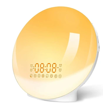 

Upgrade Smart Sunrise Wake Up Light Compatible with Alexa and Google 7 Colors Sunrise Alarm Clock with FM Radio