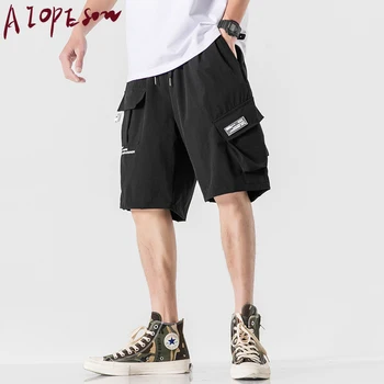 

AIOPESON New 2020mens Shorts Summer Casual Loose Multi-pocket Shorts Men Clothing Solid Color Lace Men Shorts Knee Length