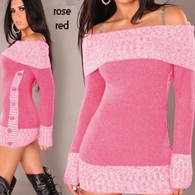 rose red Трикотажные пуловеры, женские свитера, платье, женские пуловеры, верхняя одежда, свитер с вырезом-лодочкой, Длинная женская одежда blusa de frio feminina - Цвет: rose red