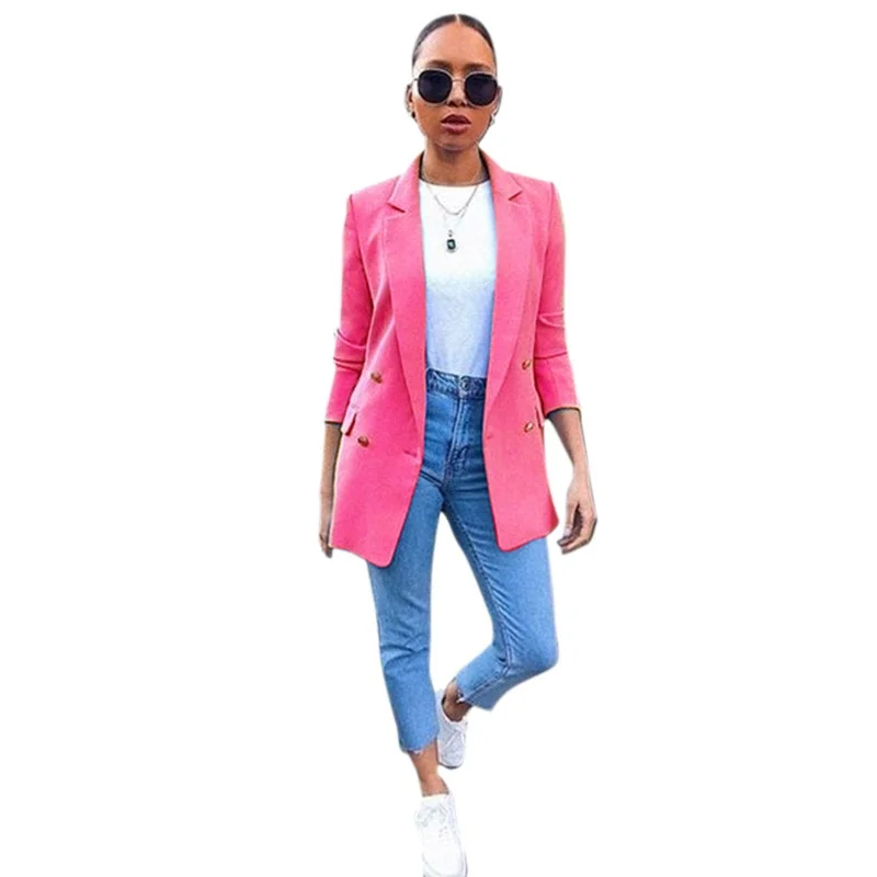 Для женщин блейзер Популярные Карамельный цвет средней длинный Костюмный пиджак на одной пуговице и с длинным рукавом Свободный кардиган - Цвет: C