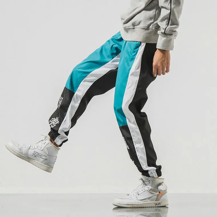 Lake Blue Nice New Autumn Men Streetwear Sweatpants Hip Hop Letter Printed Patchwork Joggers Long Trousers Men Harem Pants - Цвет: Lake Blue