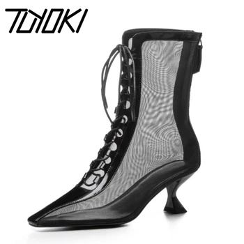 

Tuyoki New Women High Heel Boots Real Leather Strange Heel Woman Summer Boots Fashion Party Shoes Woman Footwear Size 34-39