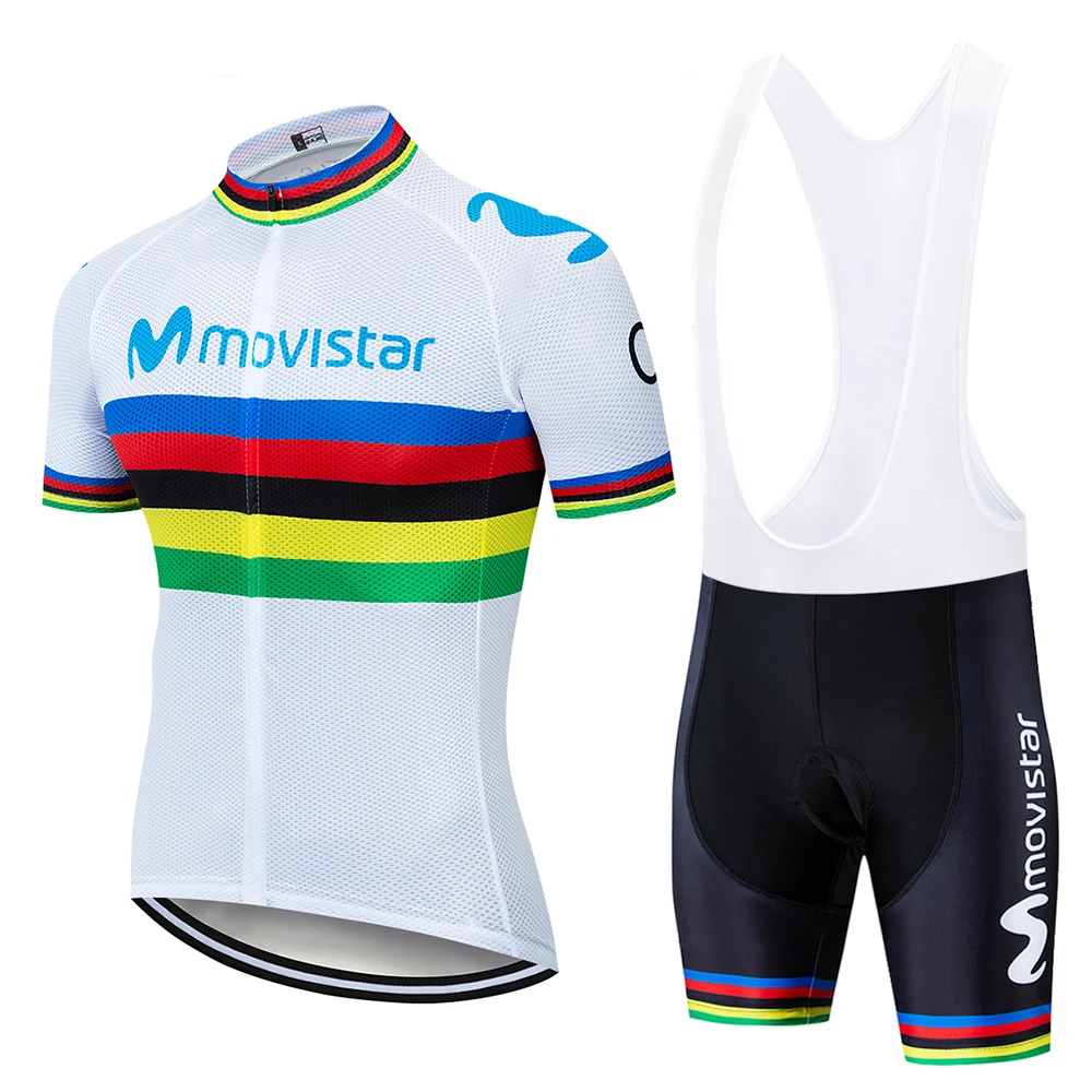 2019 movistar UCI Color strip Edition TOUR EUROPA team Custom top Bike Shorts Set Quick Dry Rope For Mens Pro Cycling Culotte