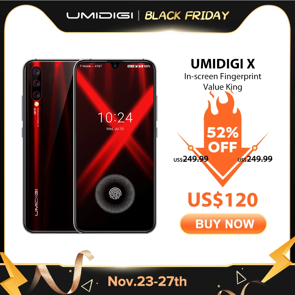 UMIDIGI X в отпечатков глобальная версия 6 35 &quotAMOLED 48MP тройной задней Камера 128 ГБ NFC Helio