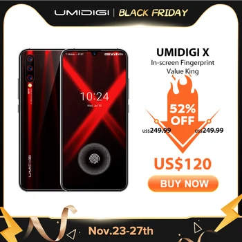 

UMIDIGI X In-screen Fingerprint Global Version 6.35" AMOLED 48MP Triple Rear Camera 128GB NFC Helio P60 4150mAh Smartphone