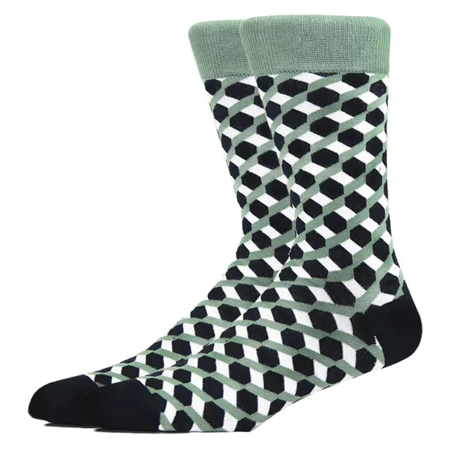 Fashion Man Socks Geometric Color Combed Cotton Autumn Winter Warm Breathble Couple Long Socks For Men Women Happy Wedding Gifts CN11006-5