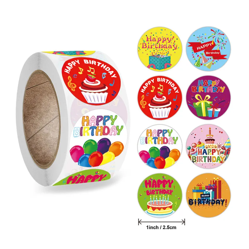 Pegatinas de feliz cumpleaños para niños, 8 diseños, 100-500 Uds., paquete de sellado de etiquetas, juguetes clásicos, material de papelería álbum de recortes Decoración