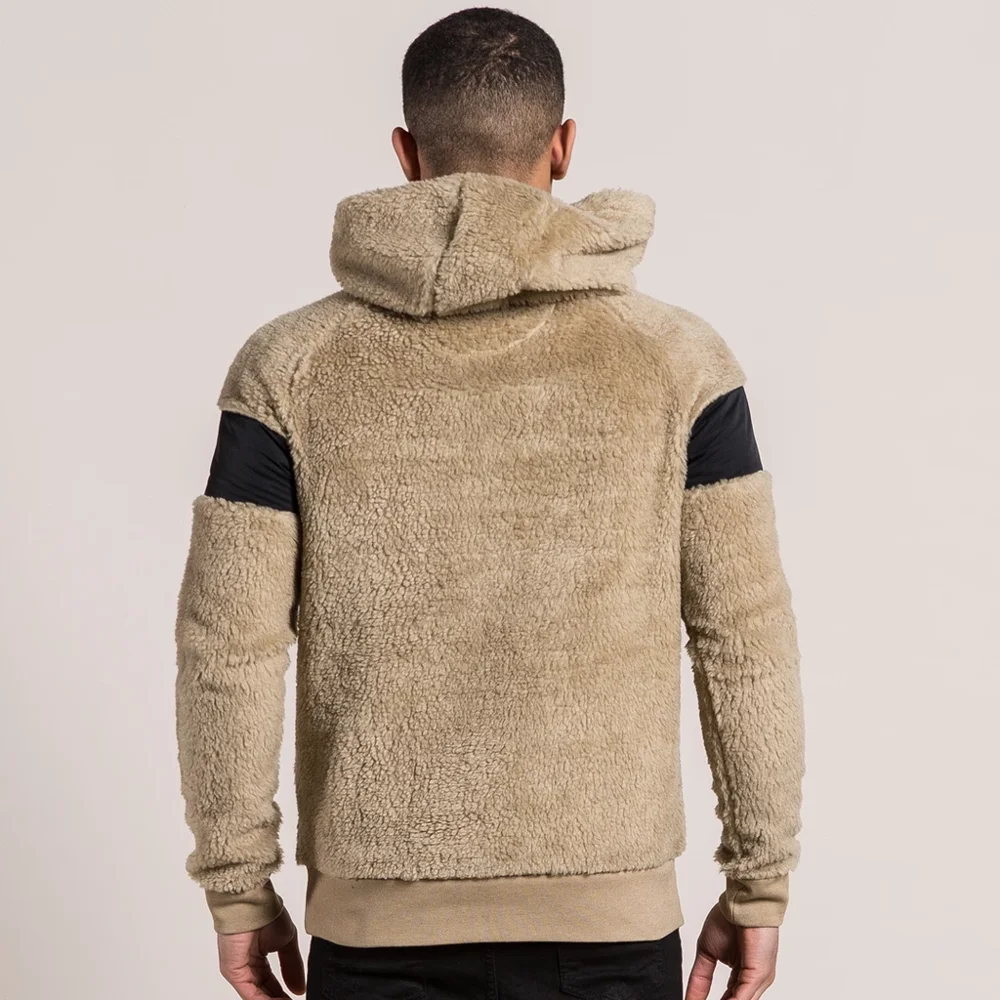 Winter Mens Hoodies Black Lambswool Pullover Velvet Hooded Hoodie Black Casual Vintage Sweatshirt M