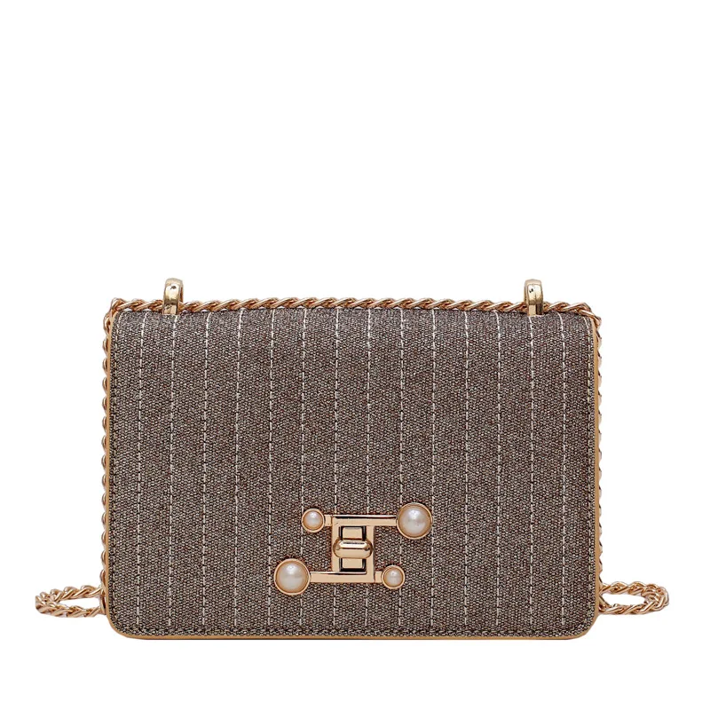 

luxury handbags,Striped small bag for women 2019 new style lock small square bag simple cross-body bag with one shoulder