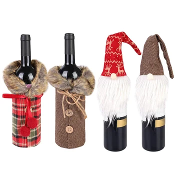 

4PCS Christmas Wine Bottle Sweater Cover Sweater Christmas Wine Bottle Cover Set Wine Bottle Dress Sets Gifts for Party Decorati