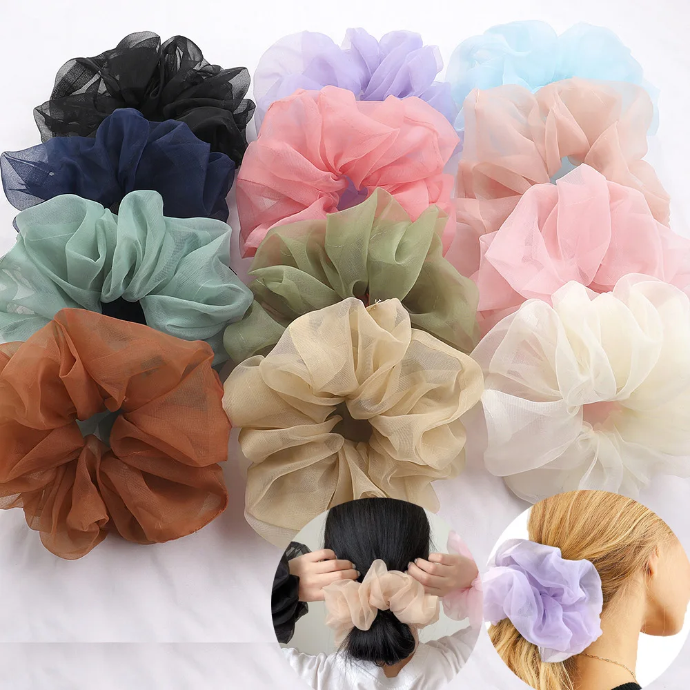 2PCS Oversized Organza Scrunchies Women Chiffon Solid Elastic Hair Bands Girls Big Rubber ponytail holders Ties Hair Accessories 2pcs tailgate hinge buffer rubber for byd e3 dm i had 5604815 trunk door lid hinge buffer block damping rubber pad particles