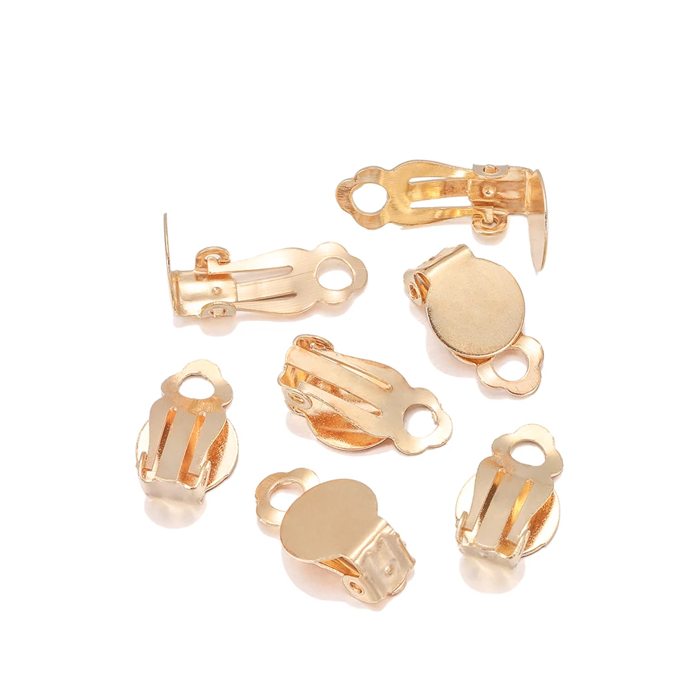 귀 클립 귀걸이 골드 실버 도금 철 빈 설정 기본 맞춤 10mm 유리 카보 숑 DIY 보석 만들기 구성 요소, 50 개/묶음