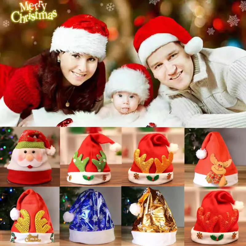 

2019 New Santa Hat Adult/Kids Christmas Hats Funny Novelty Father Xmas Santa Party Costume Outfit with Plush Trim Comfort Liner