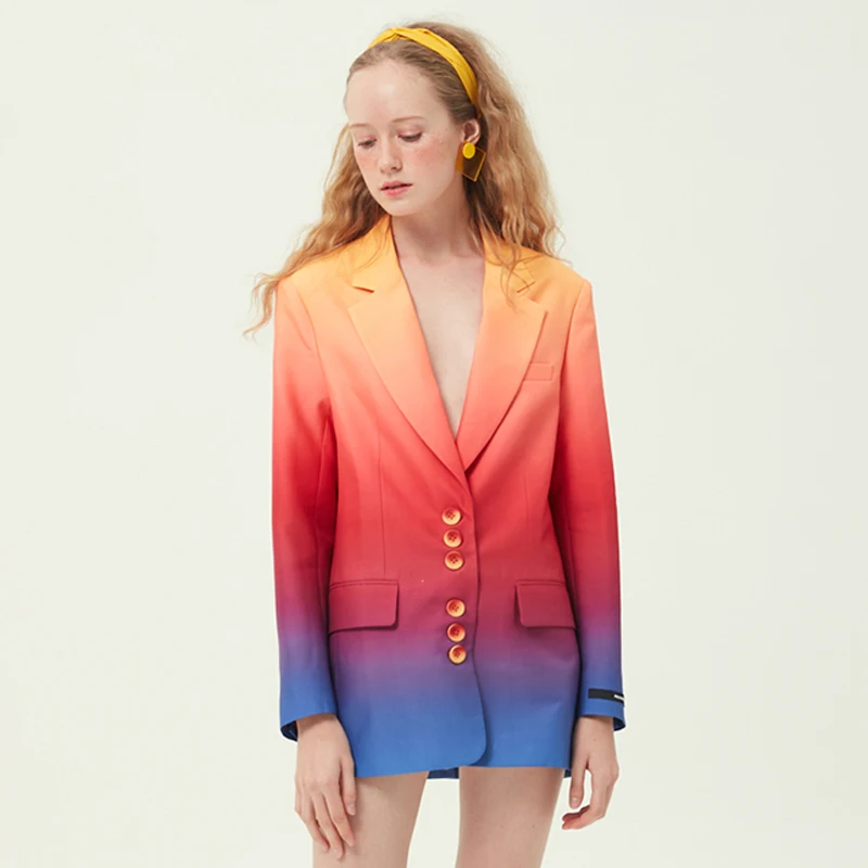 HarleyFashion High Street стильный модный градиентный цветной свободный Блейзер знаменитостей дизайнерские куртки женские блейзеры