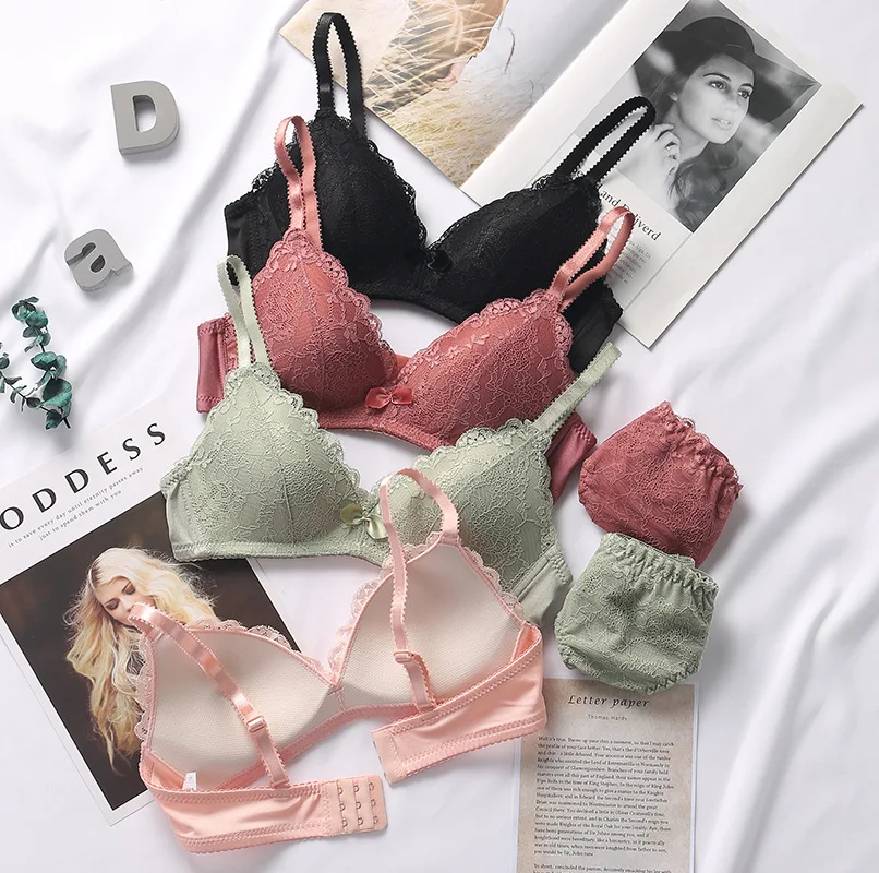 Girls Cheap Bra Set Push Up Sexy Embroidery Lace Intimate Brassiere Wireless Bralette For Women Underwear Lingerie Panty |