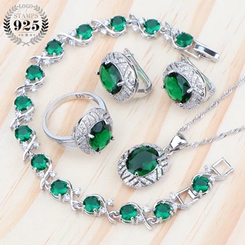 

Wedding Women Silver 925 Jewelry Sets Cubic Zirconia Earrings Rhinestone Pendant Bridal Necklace Rings Bracelet Set Gifts Box