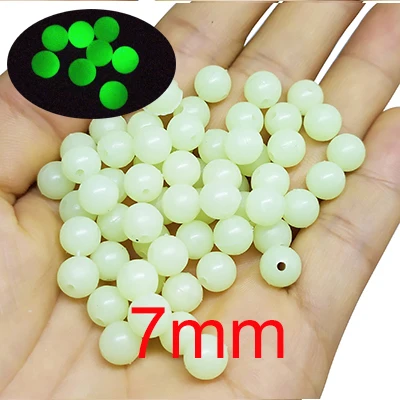 Glow 7mm 100 шт./упак. мягкий резиновый рыболовный круглые бусины Пластик Rig бусины 3 мм-12 мм для рыбалки на карпа, Шестерни аксессуар - Цвет: Glow 7mm