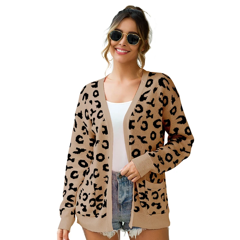 

JENYAGE Cardigans Women Invierno 2019 Runway Fashion Ladies Leopard Print Full Sleeve Loose Short Knitted Sweater Cardigans