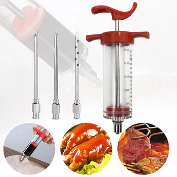 

1/4pcs Stainless Steel Needle Turkey Spice Syringe Marinade Flavor Seasoning Meat Injector Kitchen Chicken Cooking BBQ Tools