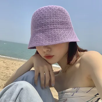 

New Fashion Candy Color Milk Silk Bucket Hats Fisherman Caps For Women Knit Summer Ins Fresh Casual Easy match Solid Color