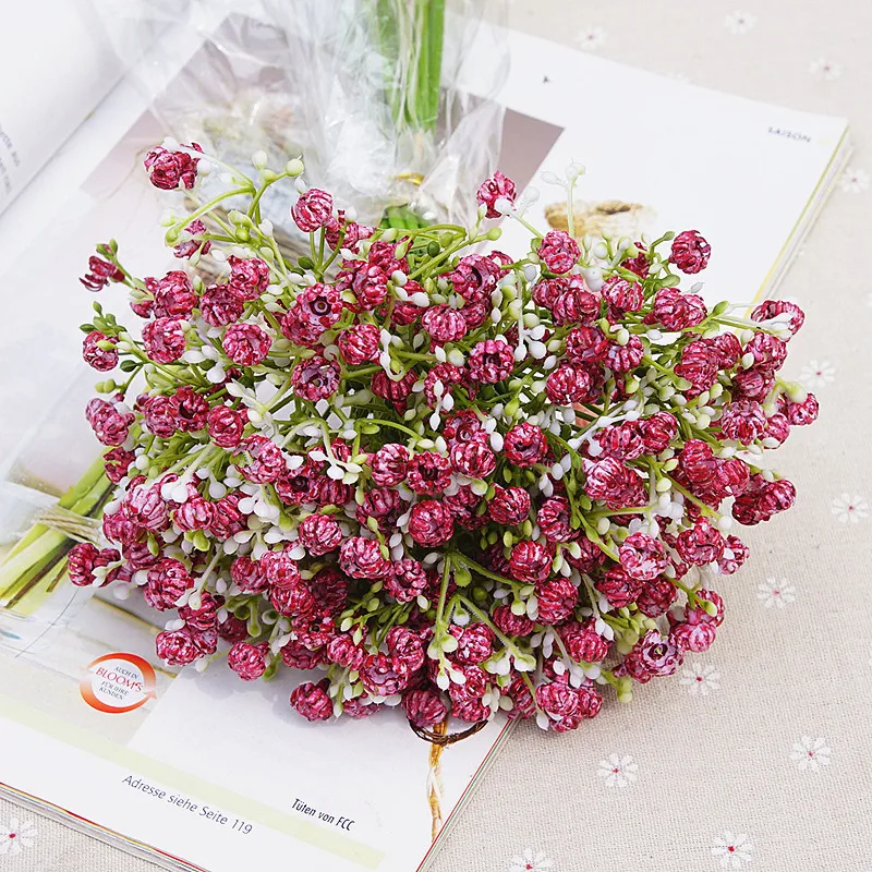 NewColorful gypsophila artificial flowers long stem fake flowers bouquet babys breath silk flowers wedding party home decoration - Цвет: Красный