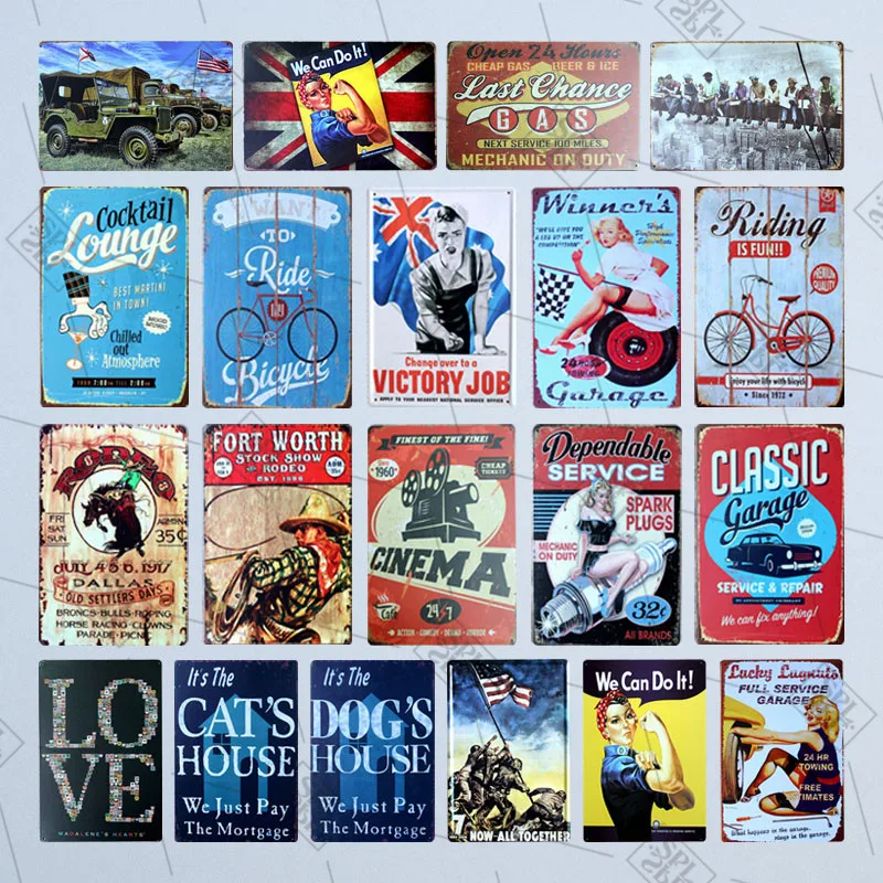 

Inspirational Statement Board Garage Wall Retro Decorative Metal Sign Bicycle Cat Dog House Tin Plate Metal Sign Board Decor