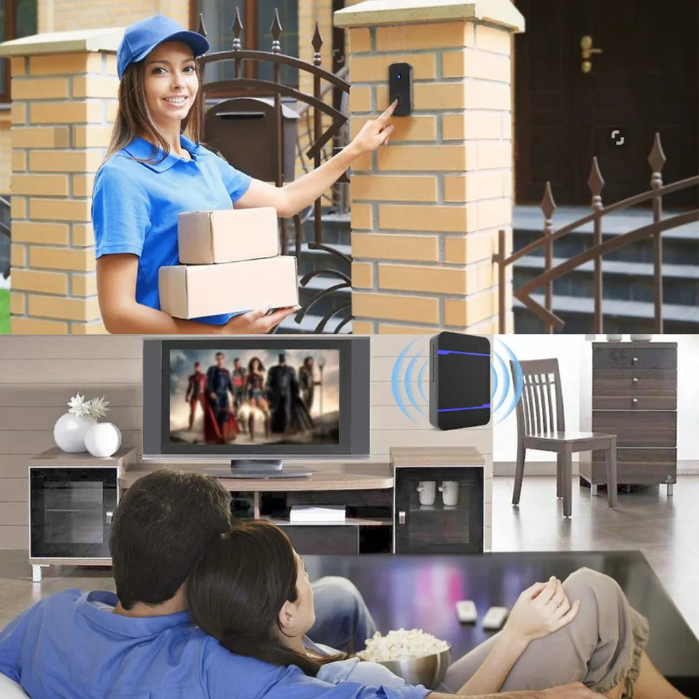 

300M 5 Volume Wireless Doorbell Transmitter+Receiver Home Door Bell Set with 55 Ringtones OD889
