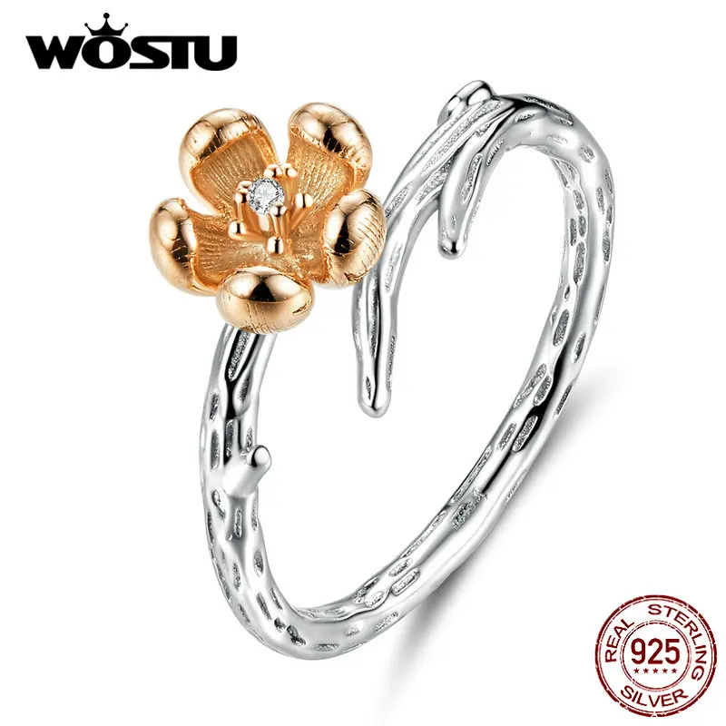 WOSTU цветок сливы кольцо 925 пробы серебро для женщин Циркон Обручальные Кольца Lover модные подлинные ювелирные изделия FIR599