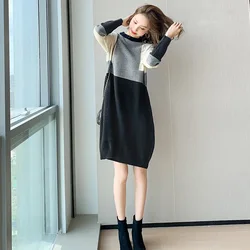 Robe tricotée à col rond et manches longues pour femme, vêtement de loisirs, en laine, de taille moyenne et longue, idéal pour le travail, les soirées et les déplacements, collection automne et hiver 2021 