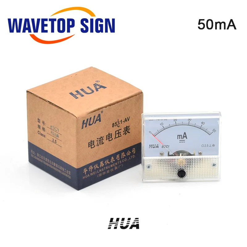 WaveTopSign Хуа Амперметр 30mA 50mA 85C1 DC 0 аналоговая Amp Панель измеритель тока для CO2