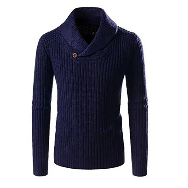 Свитер мужской пуловер пальто мужской зимний модный однотонный свитер Повседневный теплый вязаный джемпер свитер мужские пальто - Цвет: Тёмно-синий
