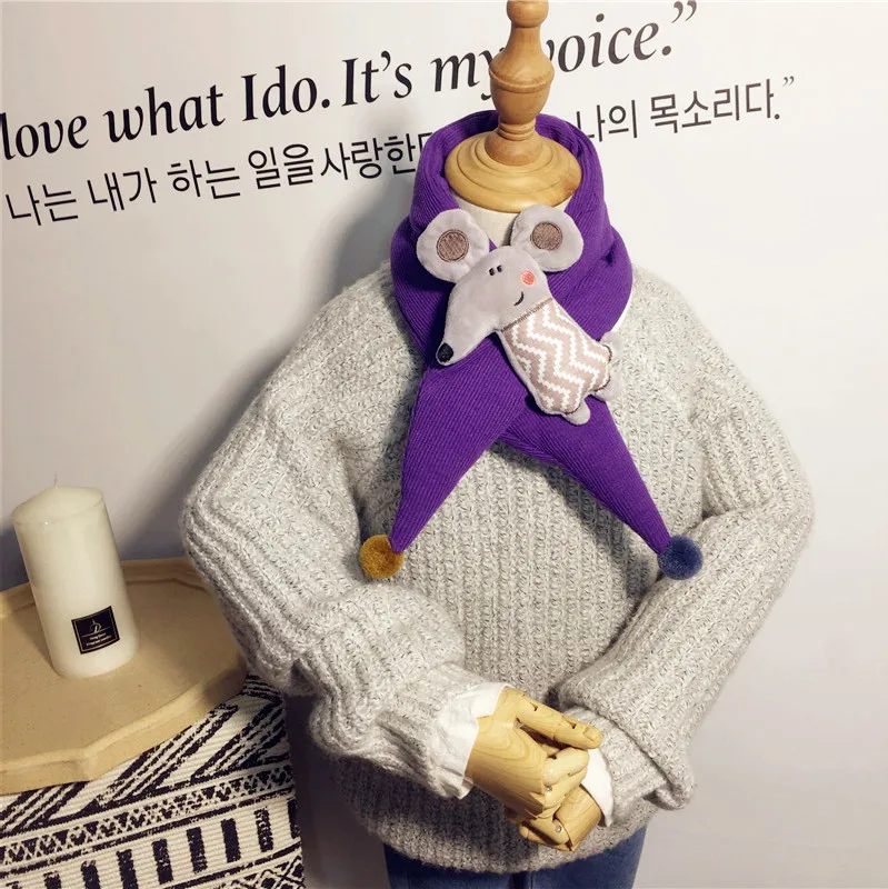 Korean version of the new winter quilted cross children's scarf men and women baby warm three-dimensional cartoon mouse collar - Цвет: Фиолетовый