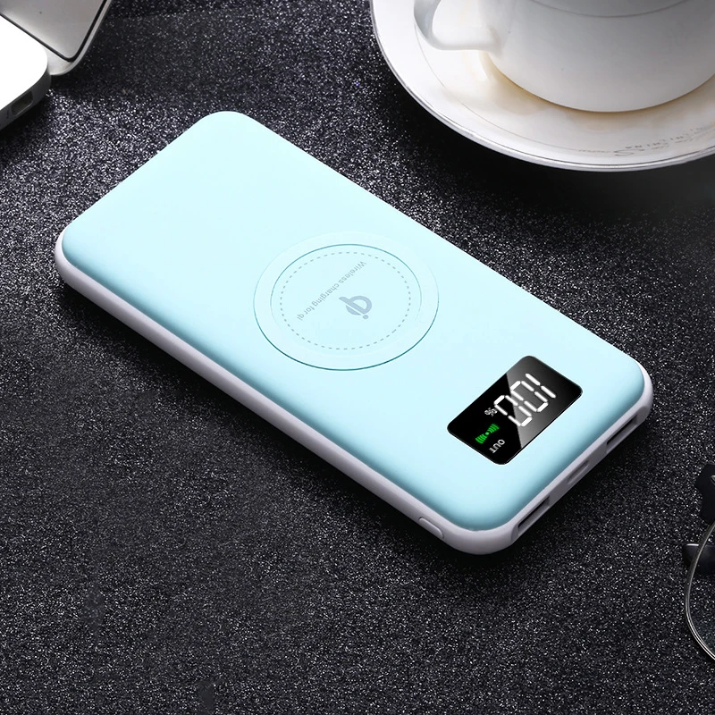 10000 мАч QI Беспроводное зарядное устройство power Bank для iPhone 11 pro Xiaomi Mi повербанк Внешняя батарея быстрая Беспроводная зарядка power bank - Цвет: Синий