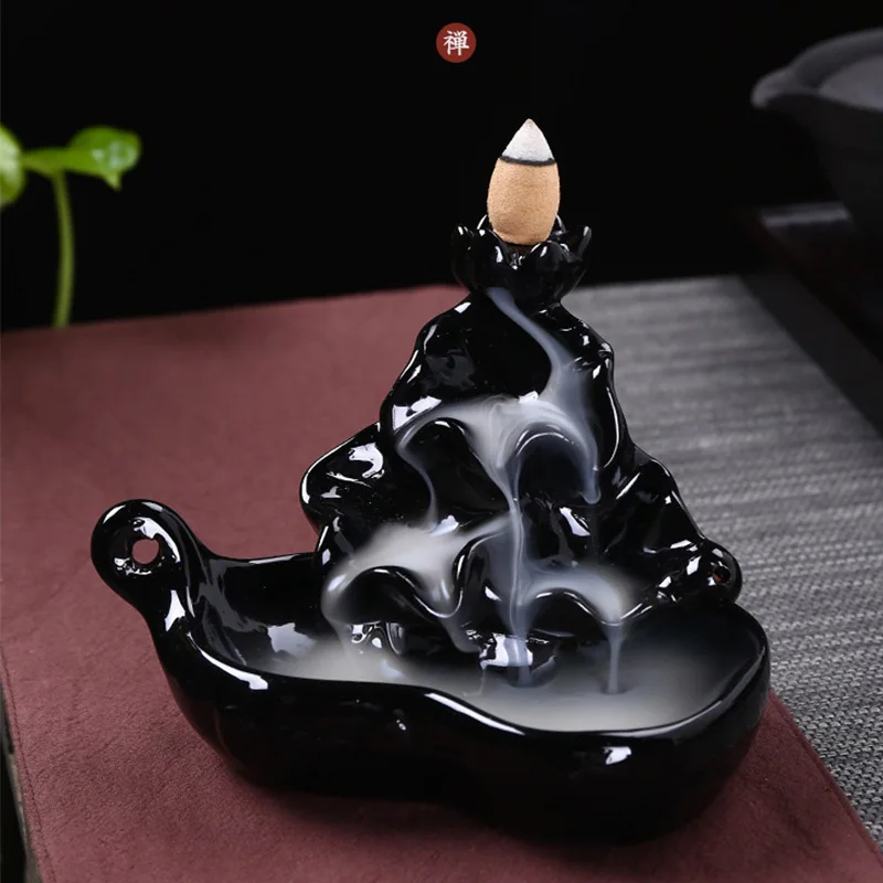 Backflow Incense Burner + 20Pcs Incense Cones Ceramic Incense Cone Sticks Holder Inserted Burner Smoke Porte Encens Home Decor