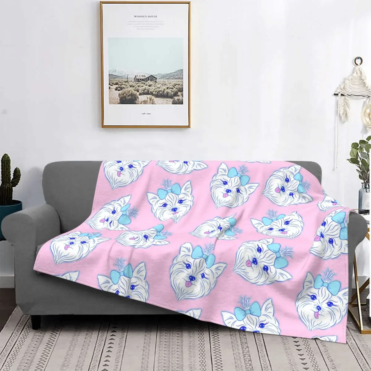 

Yorkshire Terrier Plaid Anime Blankets Flannel Cute Dog Animal Breathable Super Soft Throw Blankets for Sofa Bedroom Rug Piece