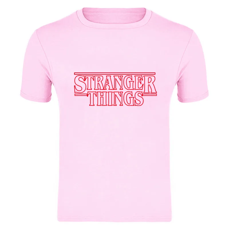 STRANGER THINGS Mens T-Shirts Summer cotton Short Sleeve T Shirts New casual Tee Shirts Male T shirt S-XXXL - Цвет: pink