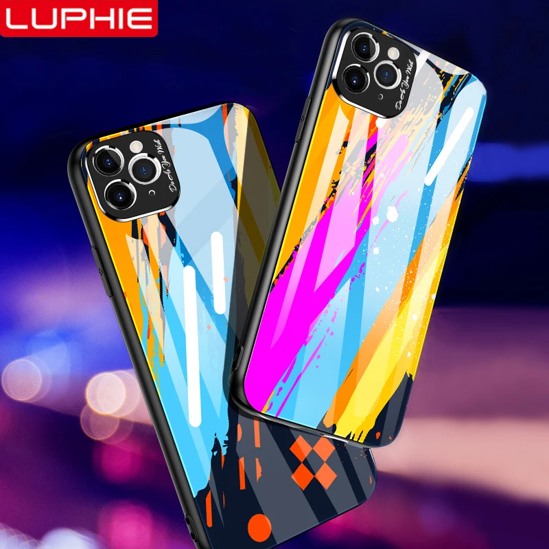 Цветной стеклянный чехол LUPHIE для iPhone 11 Pro Max Модный x xs xr 7 8 plus силиконовый полной
