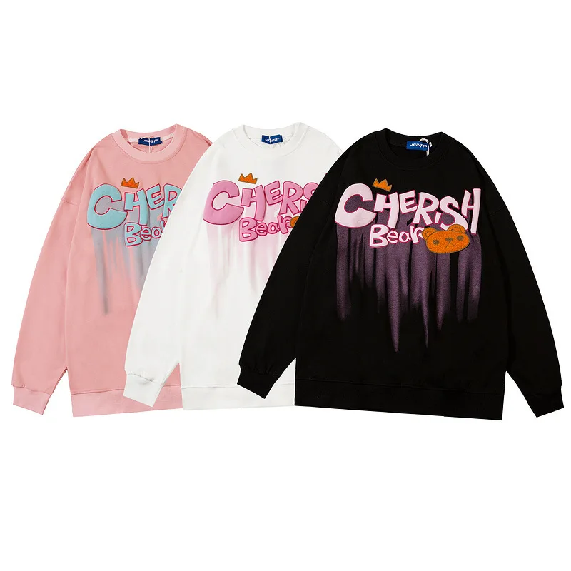 

Tie-Dye Letter Bubble Print Fashion Luxury Pullover Sweatshirt Men Autumn High Quality Cotton Oversized Loose Xуди Oверсайз S-XL
