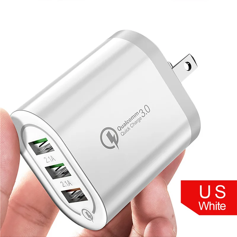 3,0 USB 3 порта быстрое зарядное устройство для samsung S8 S9 Xiaomi Mi 8 huawei быстрая настенная Зарядка для iPhone 7 8 X XS Max iPad US EU версия - Цвет: US   white