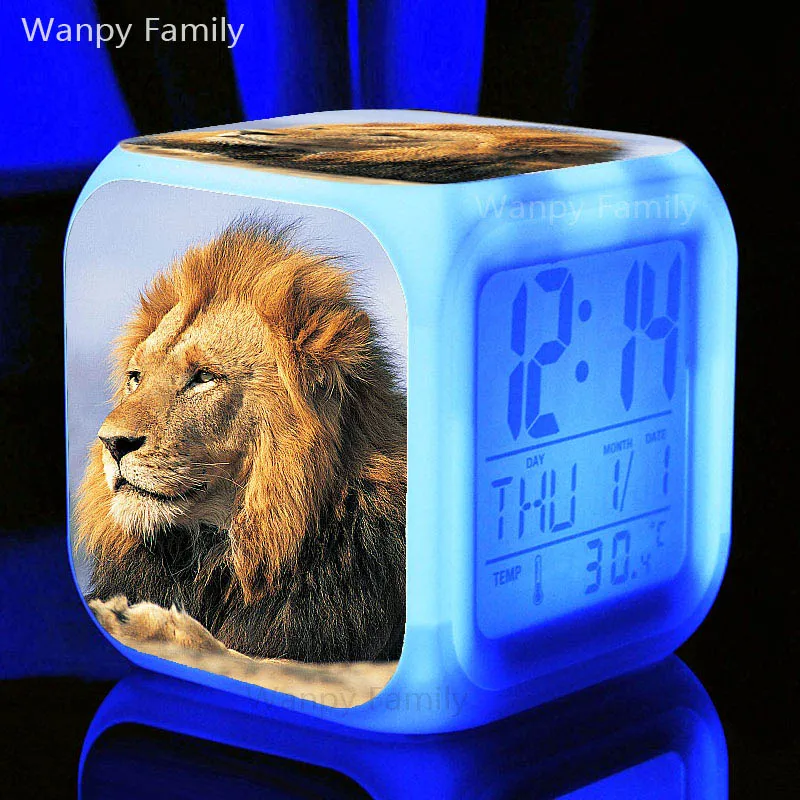 Африканский Лев Король Будильник 7 цветов светящийся светодиодный цифровой будильник для детей подарок на день рождения многофункциональные электронные часы